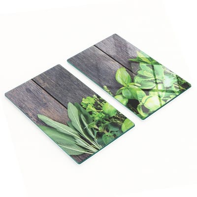 Stijlvolle en duurzame glazen snijplanken met houtprint van kruiden en munt, 2x30x52 cm