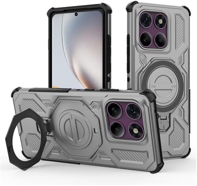 Hoesje geschikt voor Motorola Edge 60 Pro | Compatibel met MagSafe / Qi2 | 360° Draaibare Magnetische Standaard | Back Cover Kickstand Ring | Grijs