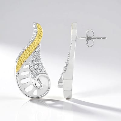 Cavill - Zilveren Oorbellen - 925 Sterling Zilver met 0,762 ct Cambodjaanse Zirkonen - Monosono Collectie - Elegant Modern - Pavé Swirl Design - 28 mm