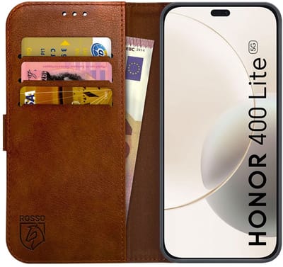 Rosso Element Geschikt voor Honor 400 Lite | Wallet Book Case | Portemonnee Hoesje | 3 Pasjes | Magneetsluiting | Stand Functie | Bruin