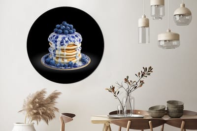 WallCircle - Wandcirkel - Muurcirkel - Pannenkoeken - Blauwe Bessen - Bord - Aluminium - Dibond - 140x140 cm - Binnen en Buiten