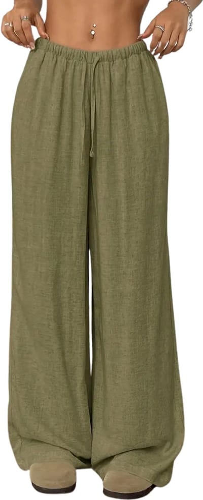 Livano Linnen Broek Dames - Zomerbroek - Volwassenen - Lange Broek - Pantalon - Strandbroek - Zomer - Ibiza Stijl - Olijf - Maat XS