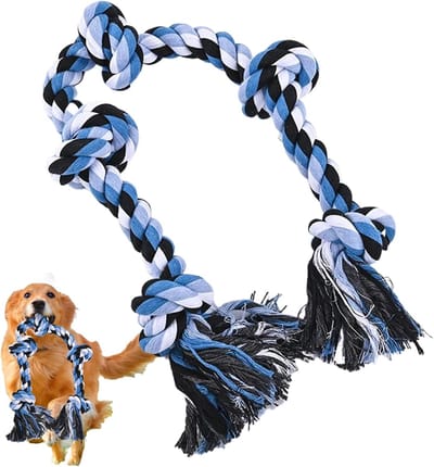 Hondentouw Tandreiniging - Puppyspeelgoed Kauwspeelgoed - Bijttraining Spel - Kauwbestendig Katoen - 28 x 20 x 8 cm - Blauw Wit