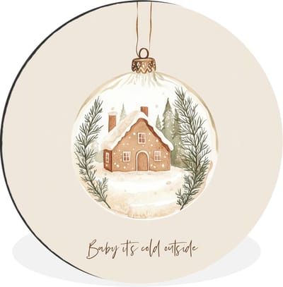 WallCircle - Wandcirkel - Muurcirkel - Quote - Winter - Kerst - Beige - Kerstbal - Aluminium - Dibond - 90x90 cm - Binnen en Buiten