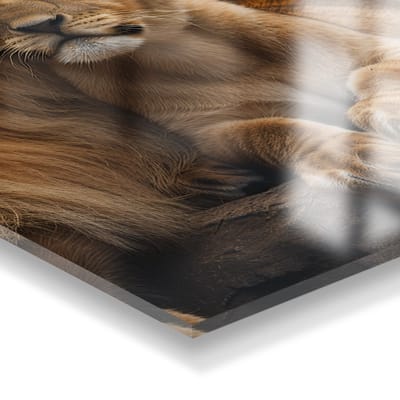 Indoorart - Glasschilderij Liefdevolle Leeuwin 40x60 CM - Afbeelding op plexiglas - Inclusief montagemateriaal