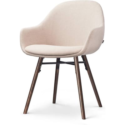 Nolon Nena-Mae Eetkamerstoel Beige - met Armleuningen - Stof - Houten Poten - Walnoot - Design - Scandinavisch - Comfortabel