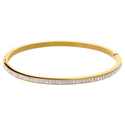 Lucardi - Dames Stalen goldplated bangle small met kristal - Armband - Staal - Goudkleurig - 58 mm