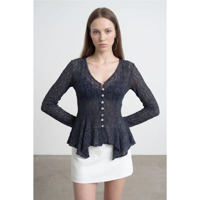 Kanten V-hals Knopen Cardigan