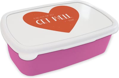 Broodtrommel Roze - Lunchbox - Brooddoos - Beterschap - Spreuken - Wit - Knuffel - 18x12x6 cm - Kinderen - Meisje