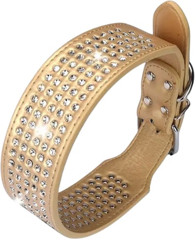 Halsband Goud Strass | Golden Glow Halsband Maat L | Gouden Hondenhalsband met Strass | Luxe Unieke Hondenhalsband | Petshop Seven