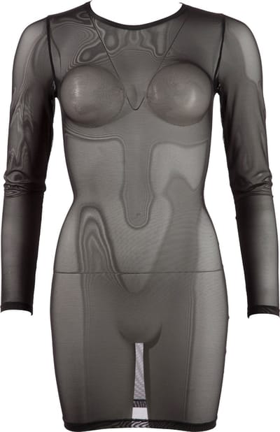 Cottelli Collection – Sexy Powernet Mini Jurk Doorschijnend met Lange Mouwen Uitzonderlijke Verleiding – Maat S – Zwart