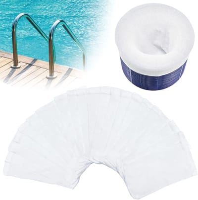Schepnet zwembad - Schepnet zwembad onderhoud - Schepnet zwembad fijnmazig - Zwembad filter - Zwembad - Zwembad filter sok - Pool skimmer socks - Zwembad filterkous - Skimmer mand - 13 x 22 cm - Wit - 30 stuks