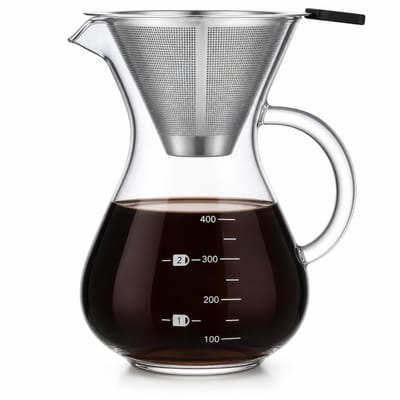 Pour Over Koffiepot met Permanent RVS koffiefilter - Slow Coffee Maker Kit - Glazen Cafetière - Koffekan Drip Gieter - Dripper Koffiemaker - Handmatig Filterkoffie koffiezetapparaat met Herbruikbaar Koffie Filter - Koffiefilterhouder set - 500 ML
