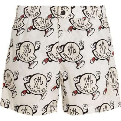 Moncler Logo Print Zwembroek Wit Heren Zwemkleding 2C000-15-596UI-F09 M white