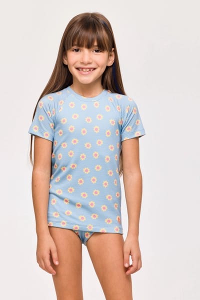 Woody T-shirt bloemen blauw - 251-10-ZWE-A/959 - maat 3 jaar