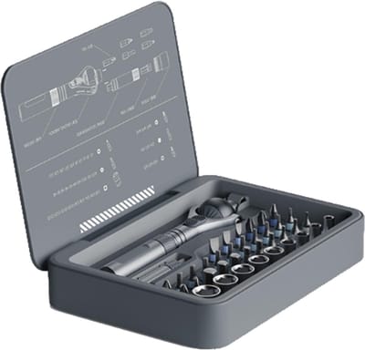 Magnetische Ratelset - Schroevendraaier Set - Componenten Monteren - 45-Tand Ratel - 40 Delig - Grijs