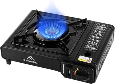 Camping Kooktoestel - Draagbaar Gasfornuis - Buiten Koken - Overspanningsbeveiliging - 34 x 25 x 8 cm - Zwart