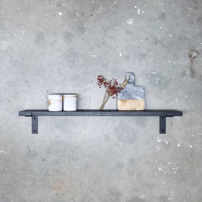 GoudmetHout® Wandplank Industrieel - 40 x 15 cm Muurplank - Zwart Eiken Hout - Decoratie Wandrek & Boekenrek - Hangplank Keuken - Wall Shelf + 2 Mat Zwarte Plankdragers van Staal