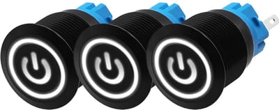 ProRide Drukschakelaar ON-OFF 220V - 19mm Metaal - Waterdicht - LED Ring Wit - 3 stuks