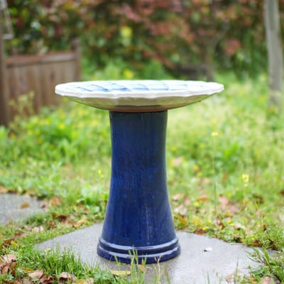 STILVORA Vogelbad - Handgemaakt En Weerbestendig - Ø 43 cm, 45 cm Hoog - Keramiek - Blauw-Wit - Voor Tuin, Terras En Balkon