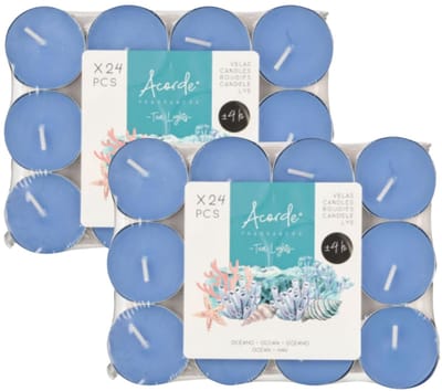 Acorde theelichtjes - ocean geur - 48x - blauw - waxinelichtjes/geurkaarsen - 4 branduren