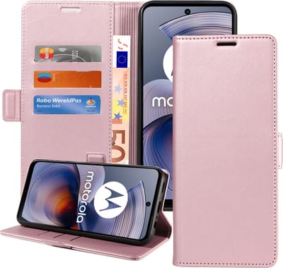 Geschikt voor Motorola Moto G55 Hoesje - Book Case Hoesje - Magnetische Sluiting - Portemonnee Rose