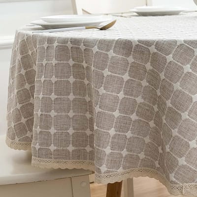 Rond Tafelkleed - Tafelhoes Decoratief - Eettafel Beschermen - Geborduurd Kant Patroon - 140 CM - Koffie