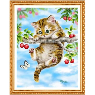 Peinture Diamant Bricolage Peinture Diamant Broderie Diamant Rond Animaux Chat Diamant Forage Rond Complet 20X30CM