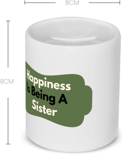 Akyol - happiness is being a sister Spaarpot - Zus - de liefste zus - verjaardag - cadeautje voor zus - zus artikelen - kado - geschenk - 350 ML inhoud