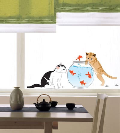 Muurstickers met kat en vis als decoratie