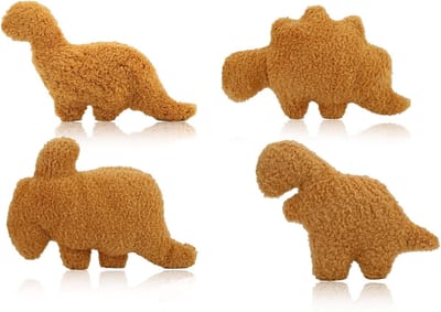 Klikkopers® - Kawaii Knuffel Set - 4 Stuks - 25CM - Squish Knuffel - Dino Nugget Knuffel Set - Dinosaurus Kussen Set - Dinosaurus Nugget Knuffel Set - Dinosaurus Nugget knuffel Set