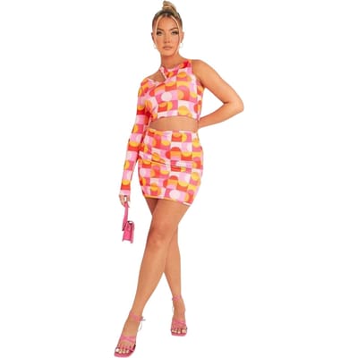 Missy Empire Getailleerde minirok met geometrisch patroon voor dames (Roze)