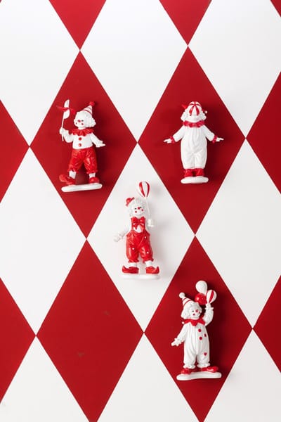 J-Line figuur Clown Ballon - polyresin - rood/wit - 2 stuks