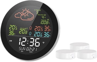 Weerstation Klok - Thermometer Hygrometer - Binnen Buiten - App Bediening - 5.3 Inch Display - Wit Zwart