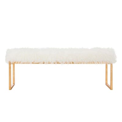 Safavieh Glam Nepbont Faux Lamb bankje Wit goudkleurige Kamil luxe zitbank