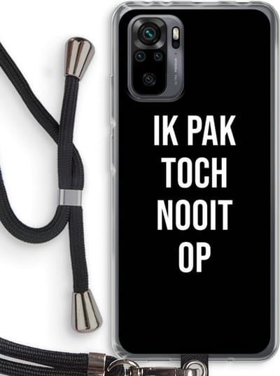 Case Company® - Hoesje met koord geschikt voor Xiaomi Redmi Note 10 Pro hoesje met Koord - Ik pak nooit op - Zwart - Telefoonhoesje met Zwart Koord - Bescherming aan alle Kanten en Over de Schermrand