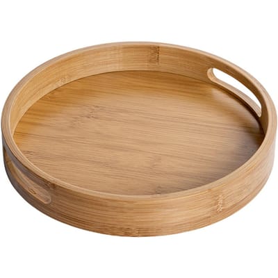 Serveerblad Bamboe Houtkleur Rond Dienblad Voor Water Thee Koffie Gebak 30 x 30 x 4 cm