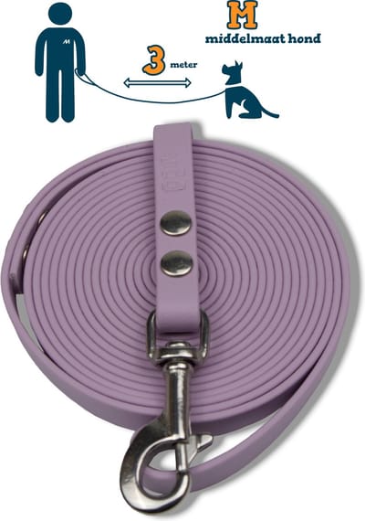 Miqdi hondenriem - BioThane ® - lila - 3 meter lang - 13 mm breed - M - middelmaat hond