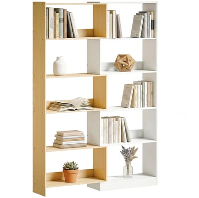 HOMCOM Boekenkast - Spaanplaat - 111,5 x 23,8 x 163,7 cm - Eiken en Wit