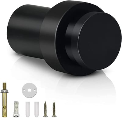 2 stuks - 40*40*46 mm - Deurstop - cilindrische deurstopper - RVS deurstopper - voor vloermontage - met zwart rubber - voor binnen en buiten - houder voor wandbeschermers voor onder- of bovenkant van de deur - zwart
