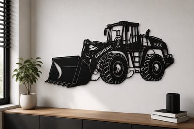 Liebherr 566 Shovel Wanddecoratie | Zwart MDF Wandbord | Bouwmachine Decoratie | Cadeau voor Machinist | Industriële Wandkunst | 75 cm