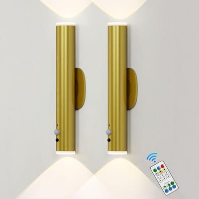 Draadloze Wandlamp - Nachtlamp Bewegingssensor - Verlichting Aanbrengen - Oplaadbaar Met Afstandsbediening - Set Van 2 - Goud