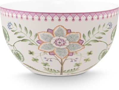 Pip Studio Lily & Lotus kom ⌀18cm - Off White - witte kom met lila lotusbloem - serveerschaal - porselein - vaatwasserbestendig