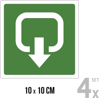 Pictogram/ bordjes (4x) | Nooduitgang met pijl | 10 x 10 cm | Voordeel verpakking | Brand | Noodgeval | Exit | 4 stuks