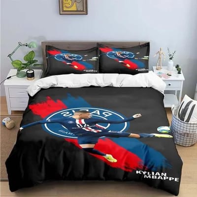 Ensemble de literie mode Football M-Mbappé Impression numérique Housse de couette Couette Lit Jeunes Enfants Fille Garçons Cadeau d'anniversaire 220*240cm 3pcs