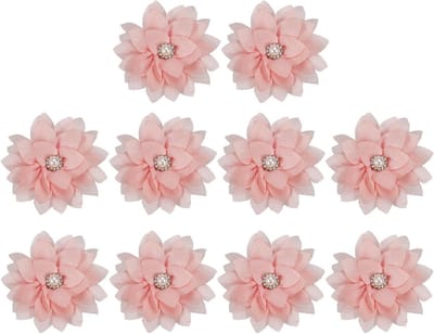 Stoffen Broches Bloemen - Applicaties Decoratie - DIY Knutselen - Met Parel Versierd - 6 cm Diameter - Roze