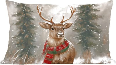 Sierkussens - Kussentjes Woonkamer - 60x40 cm - Winter - Bos - Rendier - Donker