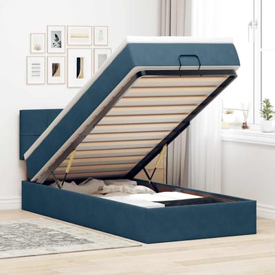 vidaXL - Ottoman - bed - met - matras - en - LED's - 90x190cm - fluweel - donkerblauw