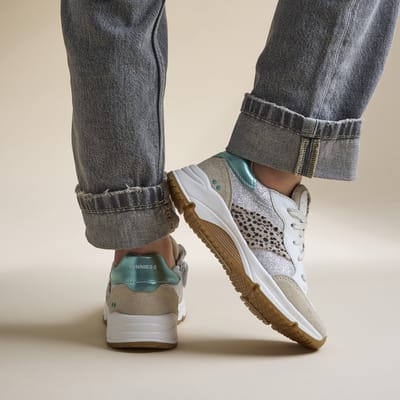BunniesJR 225462-403 Meisjes Lage Sneakers - Zilver/Beige/Groen - Leer - Veters