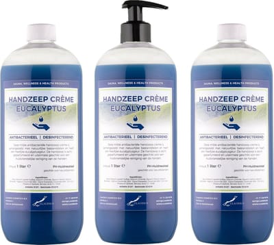 Handzeep Crème Eucalyptus 1 liter - met gratis pomp - set van 3 stuks